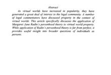 VIRTUAL PROPERTY AND PERSONHOOD