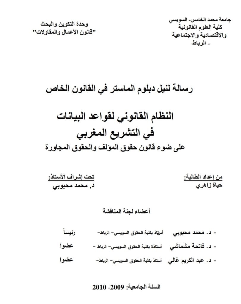 النظام القانوني لقواعد البيانات في التشريع المغربي